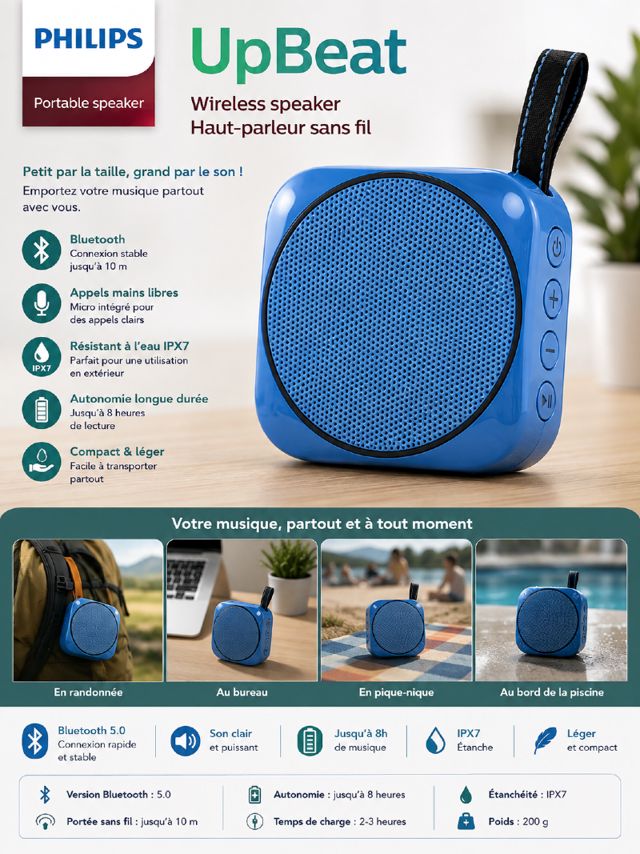 Enceinte Bluetooth Philips UpBeat IPX7 Portable